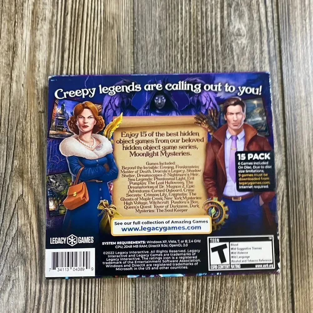 NEW- Best of Moonlight Mysteries, 15 In 1 Game Pack Legacy Games Pc Game
